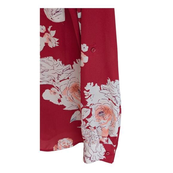 Candies Red Floral Button Up Collard Blouse With Rolled Sleeves XL - Picture 9 of 9